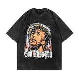 Men T Shirt Vintage Angel Wash Short Sleeve T-shirt