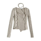 Women Sweater Knitwear Autumn Lace-up Irregular Bottoming Shirt Long Sleeve T-shirt