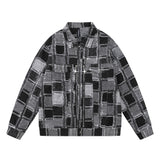 Men Jacket Coat Plaid Jacket Men's Spring and Autumn Zipper Stitching Denim Coat