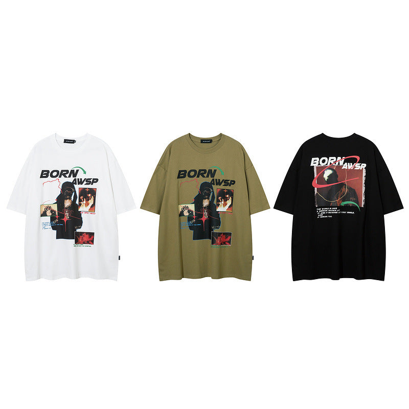 Men T Shirt Summer round Neck Printed Couple Short Sleeve T-shirt Men and Women Couple