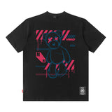 Men T Shirt Flame Bear Print Couple Short Sleeve T-shirt Hip Hop