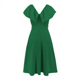 Women Date Dress Sexy A- line Skirt Lotus Leaf Large V-neck Dress