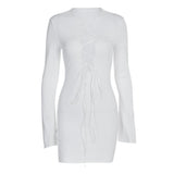 Women Dresses Autumn Sexy round Neck Long Sleeve Narrow Dress (Bla0420)