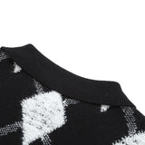 Women Sweater Knitwear Plaid Sweater Coat Top Retro Lapels Short Sweater