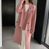 Women Cardigan Sweater Autumn and Winter Woolen Coat Two-Piece Vest Set Double Breasted Turn-down Collar Coat A3387