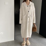 Women Cardigan Sweater Lapel Coat Loose Button N2362