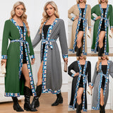 Women Date Dress Long Sleeve Thin-Strap Nightgown Autumn and Winter Broken Lace Cardigan Long Coat
