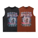 Men Vest Vintage Skull Print round Neck Sleeveless Vest