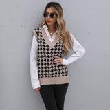 Women Knitted Sweater Autumn Houndstooth Sweater Vest