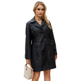 Red Leather Jacket Spring and Autumn Long Sleeve Leather Wind Coat Coat Female Lapel Single Breasted