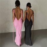 Women Dresses Summer Sexy Suspenders Backless Slim Fit Sheath Dress (Bla0420)