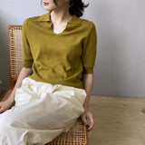 Women Knitted T-shirt Polo Shirt Knitwear Fall V-neck Sweater