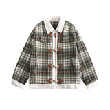Unisex Winter Cotton Coat Winter Color Matching Plaid Lambswool Lapel Cotton-Padded Coat