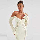 Women Dresses Spring Sexy Backless Lace up Slim Fit Hollow out Long Sleeve Dress