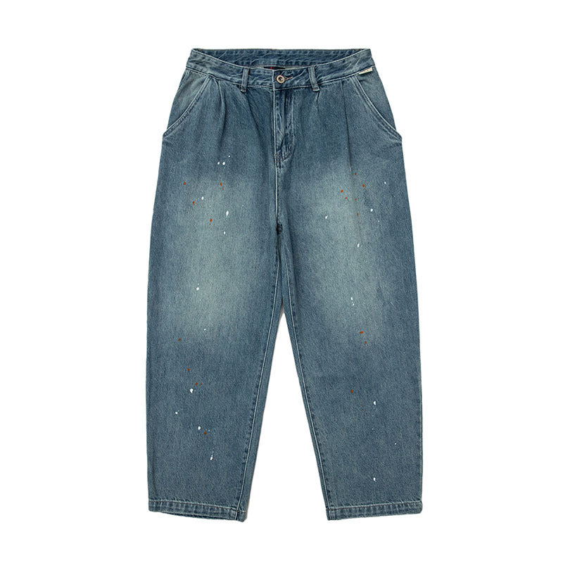 Men Jeans Amekaji Vintage Splash-Ink Wide-Leg Jeans