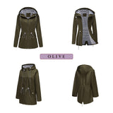 Women's Trench Coat Long-Sleeved Waterproof Mid-Length Trench Coat Women's Hooded Striped Raincoat