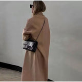 Women Coats Spring Long Woolen Coat Double Breasted Tie-Front Top