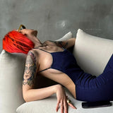 Women Jumpsuit Summer Denim Backless Straight Strap Jumpsuit (Hawthaw0412)