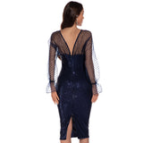 Women's Evening Gown Sexy Retro Mesh Long Sleeve Stitching Sequins Dress