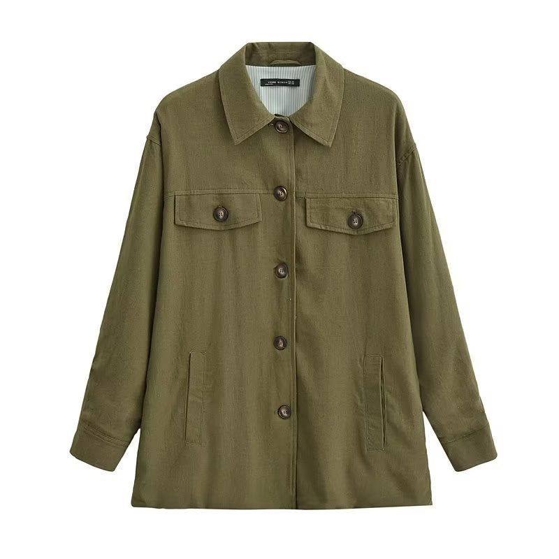 Women Jacket Fall Women's Clothing Lapel Single Breasted Long Sleeve Pocket BF Style Shirt Jacket