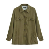 Women Jacket Fall Women's Clothing Lapel Single Breasted Long Sleeve Pocket BF Style Shirt Jacket