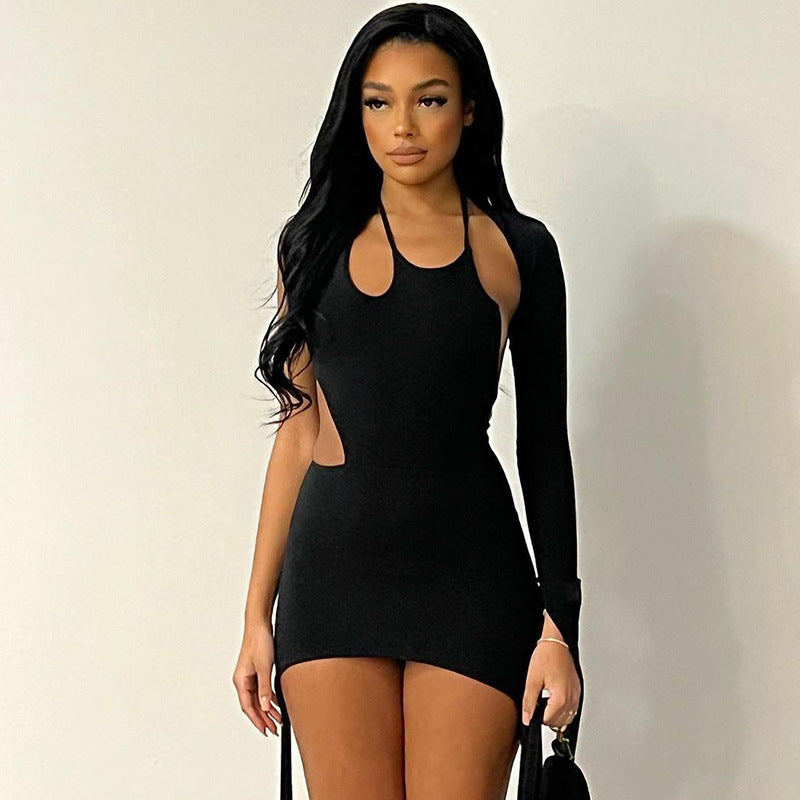 Women Dresses Summer One Shoulder Sexy Back Hollow Dress