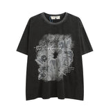 Men T Shirt Vintage Foam Printed Letters Casual Short Sleeve T-shirt
