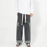 Men Jeans Retro Worn Jeans Multi-Pocket Work Pants Cropped Pants