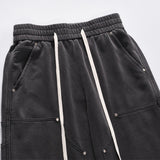 Men Sweatpants Rivet Multi-Pocket Slacks Loose Stitching Drawstring Elastic Waist Straight-Leg Trousers