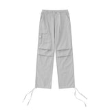 Men Sweatpants Pleated Tooling Straight-Leg Trousers Loose Casual Drawstring Ankle-Tied Wide Leg Track Pants