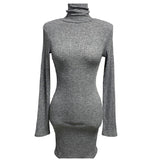 Women Dresses Turtleneck Knitting Dress Autumn and Winter Long Sleeve Narrow Short Skirt