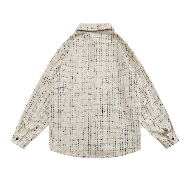 Men Jacket Coat Letter Embroidered Plaid Shirt Long Sleeve Men's Loose Lapels Shirt Cardigan Jacket