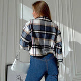Women Trench Coat Plaid Shirt Short Coat Autumn and Winter Plaid Shirt