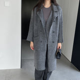 Women Cardigan Sweater Autumn and Winter Woolen Coat Two-Piece Vest Set Double Breasted Turn-down Collar Coat A3387