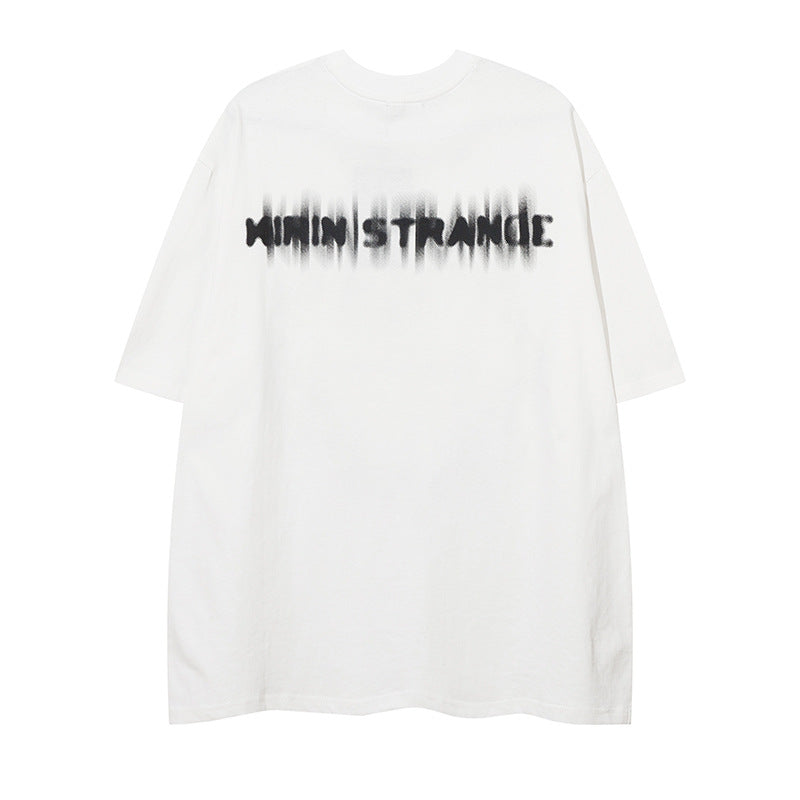 Men T Shirt Hip Hop Heart Graffiti Necklace Short Sleeve T-shirt