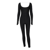Women Jumpsuit Winter U-Collar Backless Long Sleeves Jumpsuit