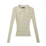 Women Tops Spring/Summer Lapel Hollow Knitwear Pullover Top