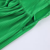 Women Dress Spring Green Pleated Dress round Neck Dress