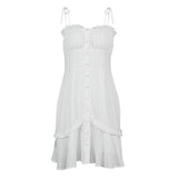 Corset Dress Summer Sexy White V-neck Lotus Leaf Skirt