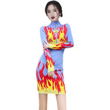 Women Maxi Dress Autumn and Winter Stand Collar Long Sleeve Package Hip with a Zipper Knitted Dress