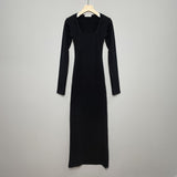 Women Dresses Square Collar Long Sleeve Dress Split Sexy Hip Skirt