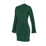 Women Dresses Autumn Striped Slim Fit round Neck Long Sleeves Sheath Dress