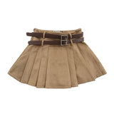 Women Skirt Pleated Skirt Summer Belt Solid Color Skirt