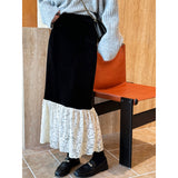Women Skirt Gold Velvet Skirt Autumn and Winter Lace Fishtail Skirt