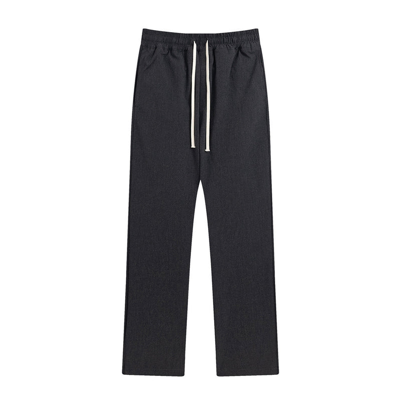 Men Sweatpants Zipper Split Casual Suit Pants Pure Color Elastic Waist Slim-Fit Straight Trousers Loose
