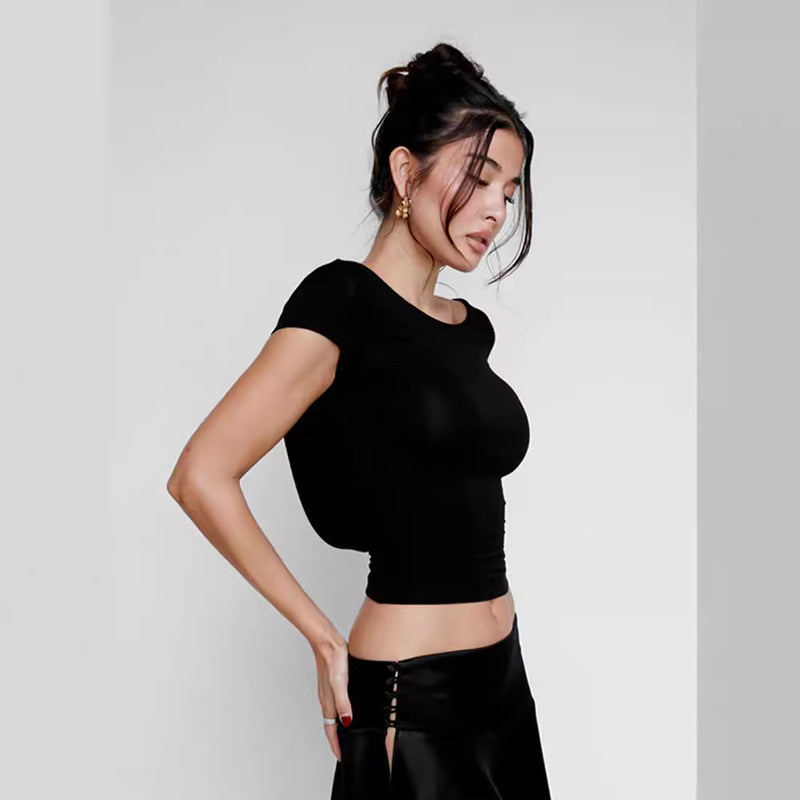 Women T-shirt Summer round Neck Backless Sexy Top T-shirt