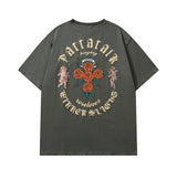Men T Shirt Floral Print Vintage Retro Couple Short Sleeve T-shirt Men and Women Hip Hop