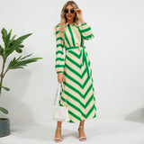 Women Date Dress Autumn and Winter Striped Printed Buttons Cinched Blouse Dress