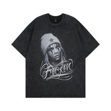 Men T Shirt Rock Skull Flame Print Distressed Short Sleeve T-shirt