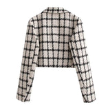 Women Suits Classic Style Black and White Lattice Pattern Coat Winter Retro Loose Suit